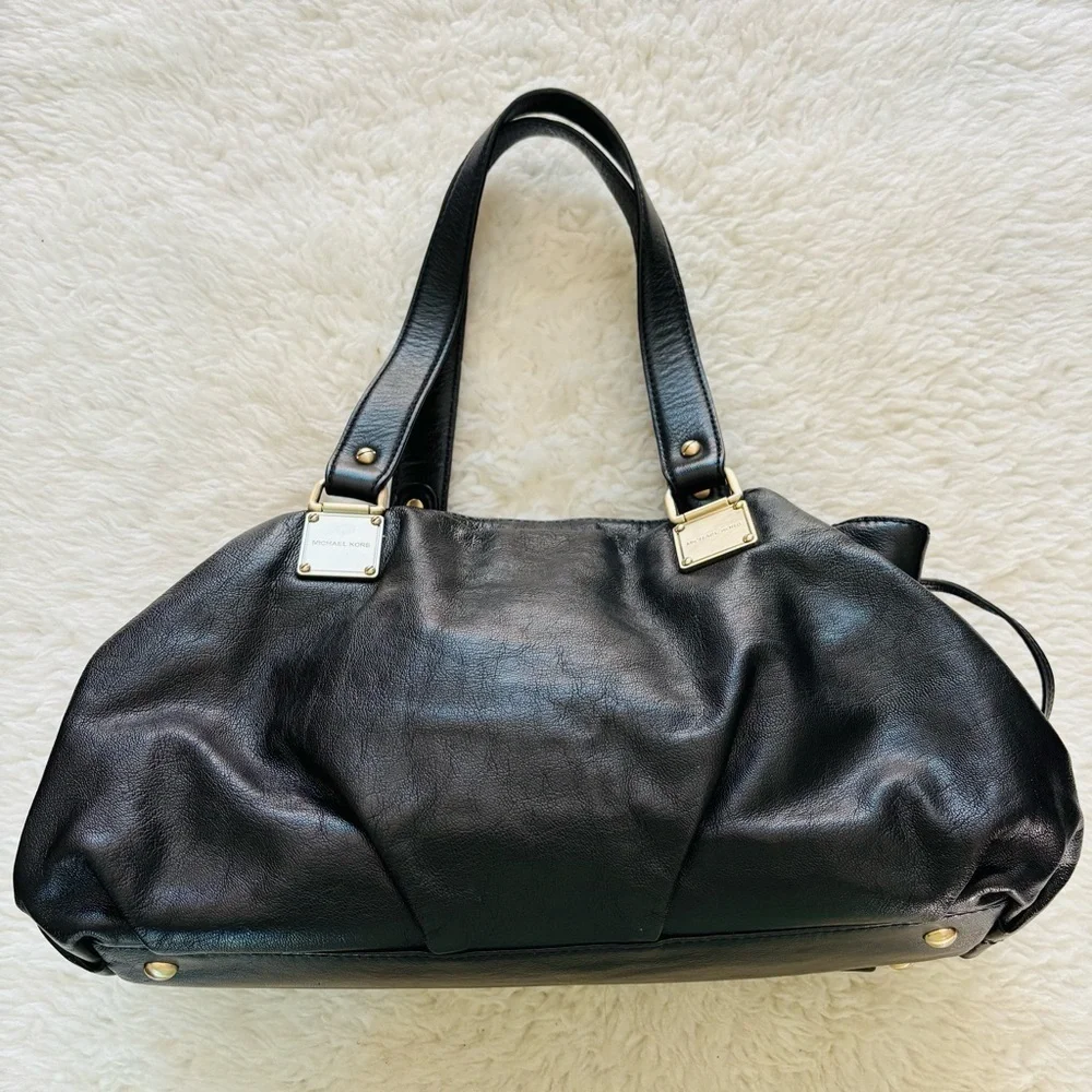 Michael Kors Drawstring Black Leather Satchel Bag w/ Dustbag
